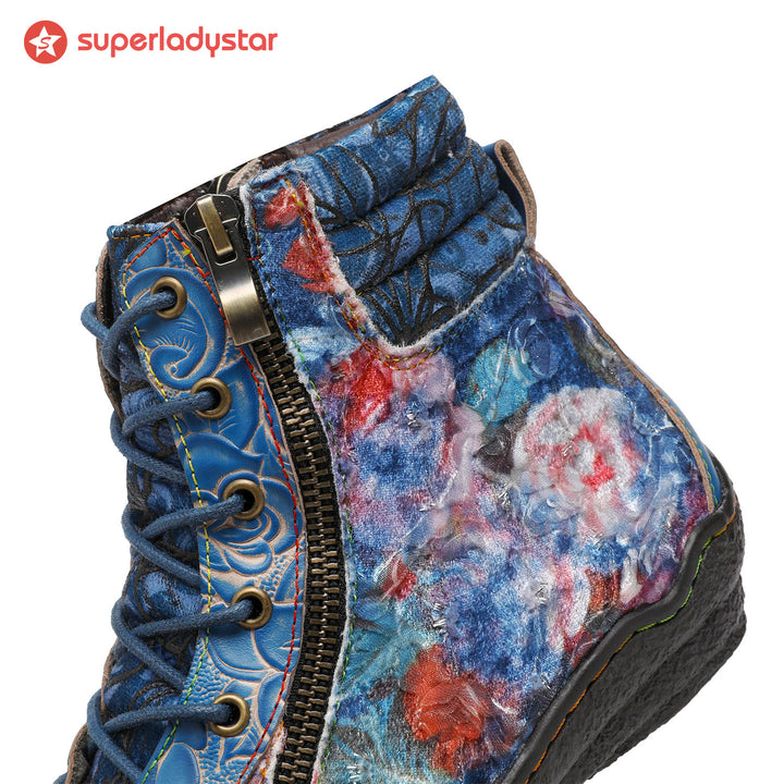 Handcrafted Vintage Stylish Comfort Printed Walking Boots