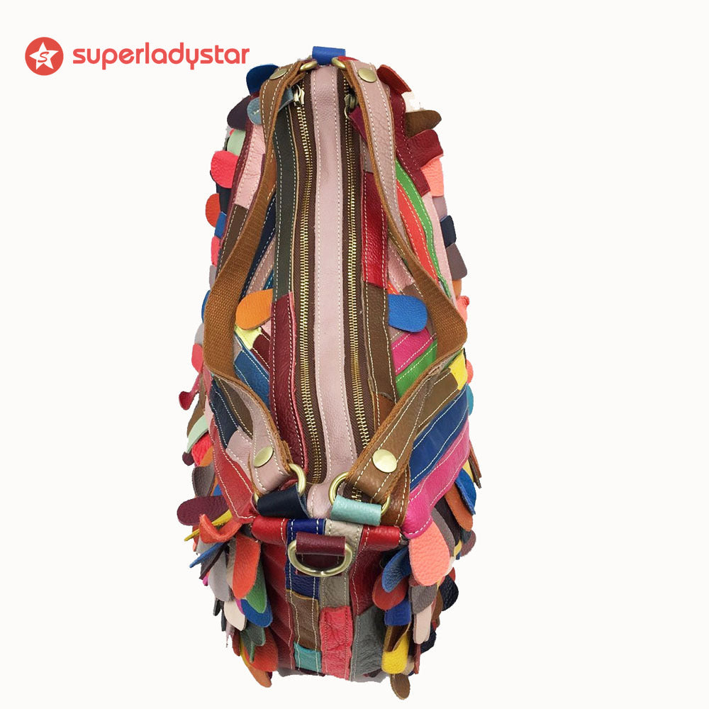 Stylish Leather Multi-color Fringed Bag