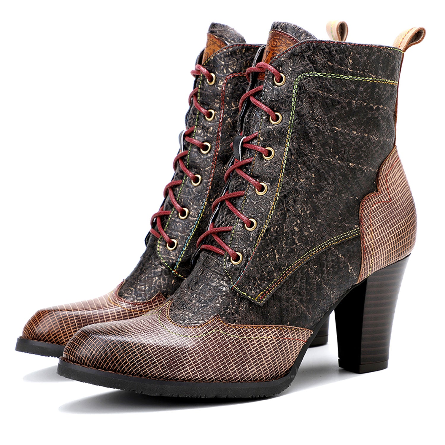 Plaid Pattern Handmade High-heel Boots