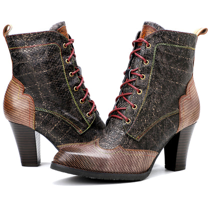 Plaid Pattern Handmade High-heel Boots