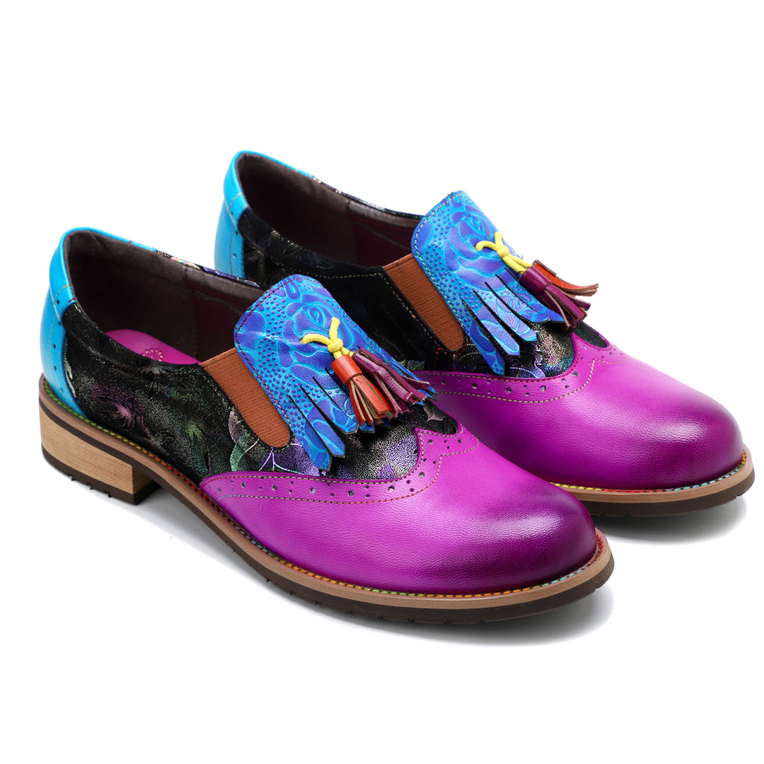 Bohemian Painted  Brogue Genuine Leather Shoes