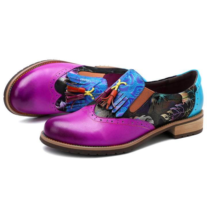 Bohemian Painted  Brogue Genuine Leather Shoes