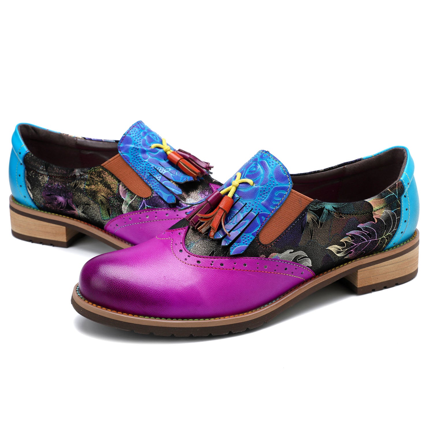 Bohemian Painted  Brogue Genuine Leather Shoes