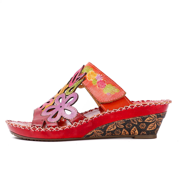 Embossed Genuine Leather Adjustable Sandals
