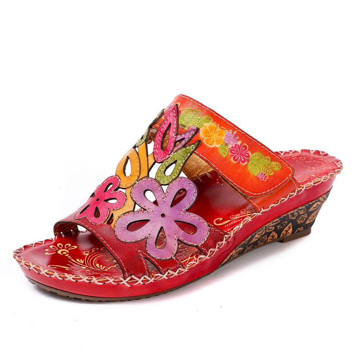 Embossed Genuine Leather Adjustable Sandals