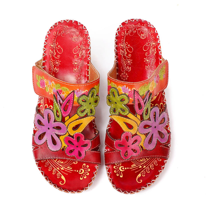 Embossed Genuine Leather Adjustable Sandals