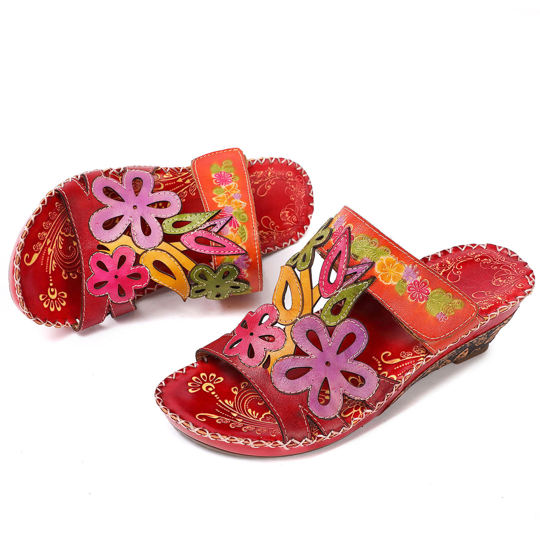 Embossed Genuine Leather Adjustable Sandals