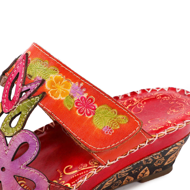 Embossed Genuine Leather Adjustable Sandals