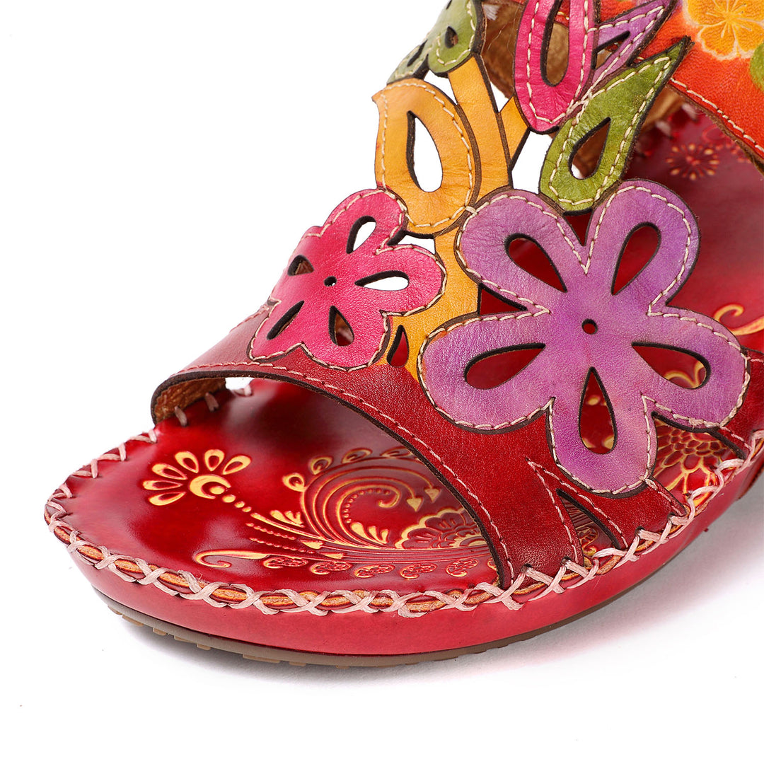 Embossed Genuine Leather Adjustable Sandals