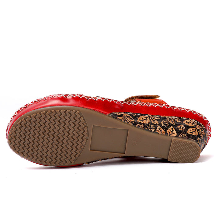 Embossed Genuine Leather Adjustable Sandals