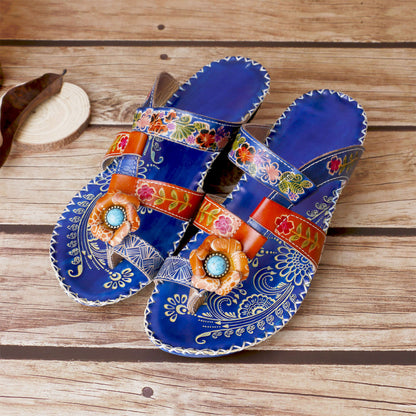 Sandalias de cuña de tacón de costura de cuero bohemia