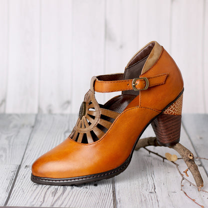 Retro Leather Adjustable Belt High Heels