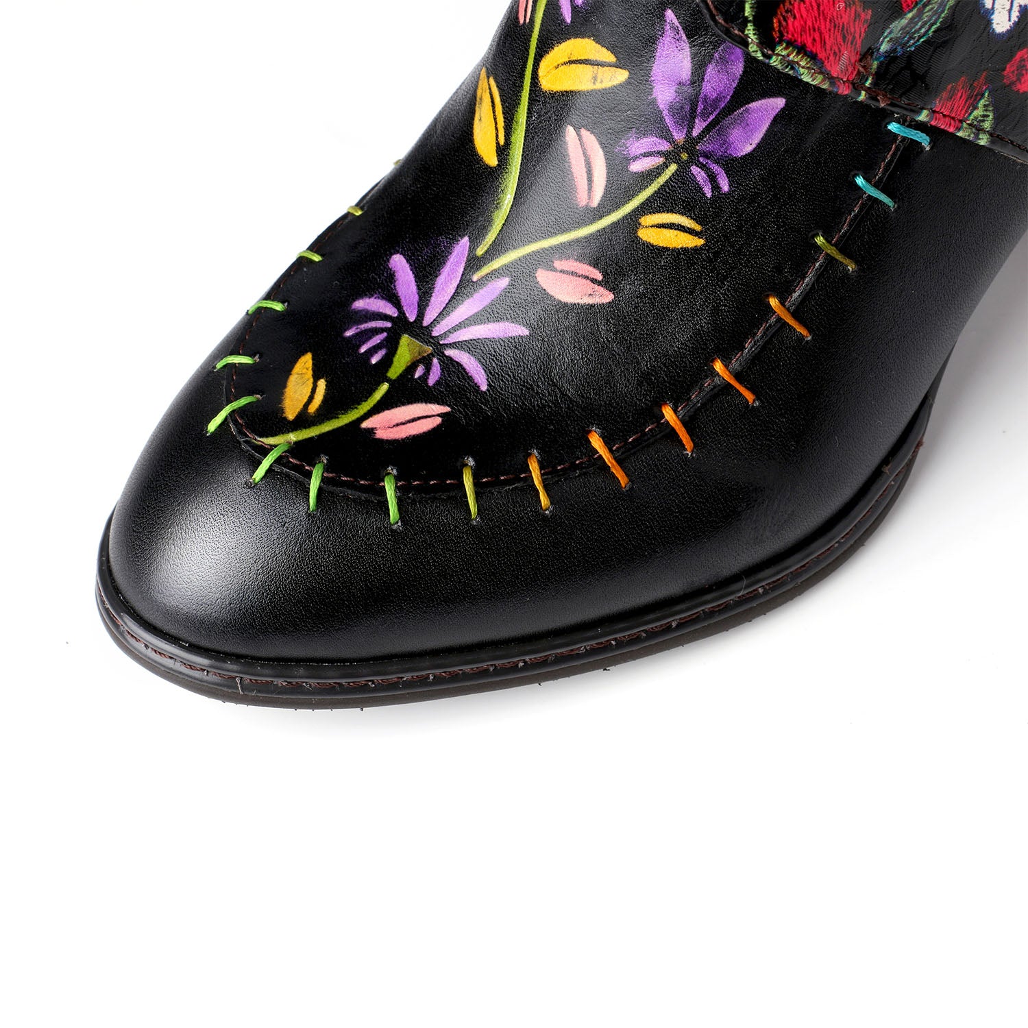 Handmade Painted Flower Genuine Leather Elegant Ankle Boots