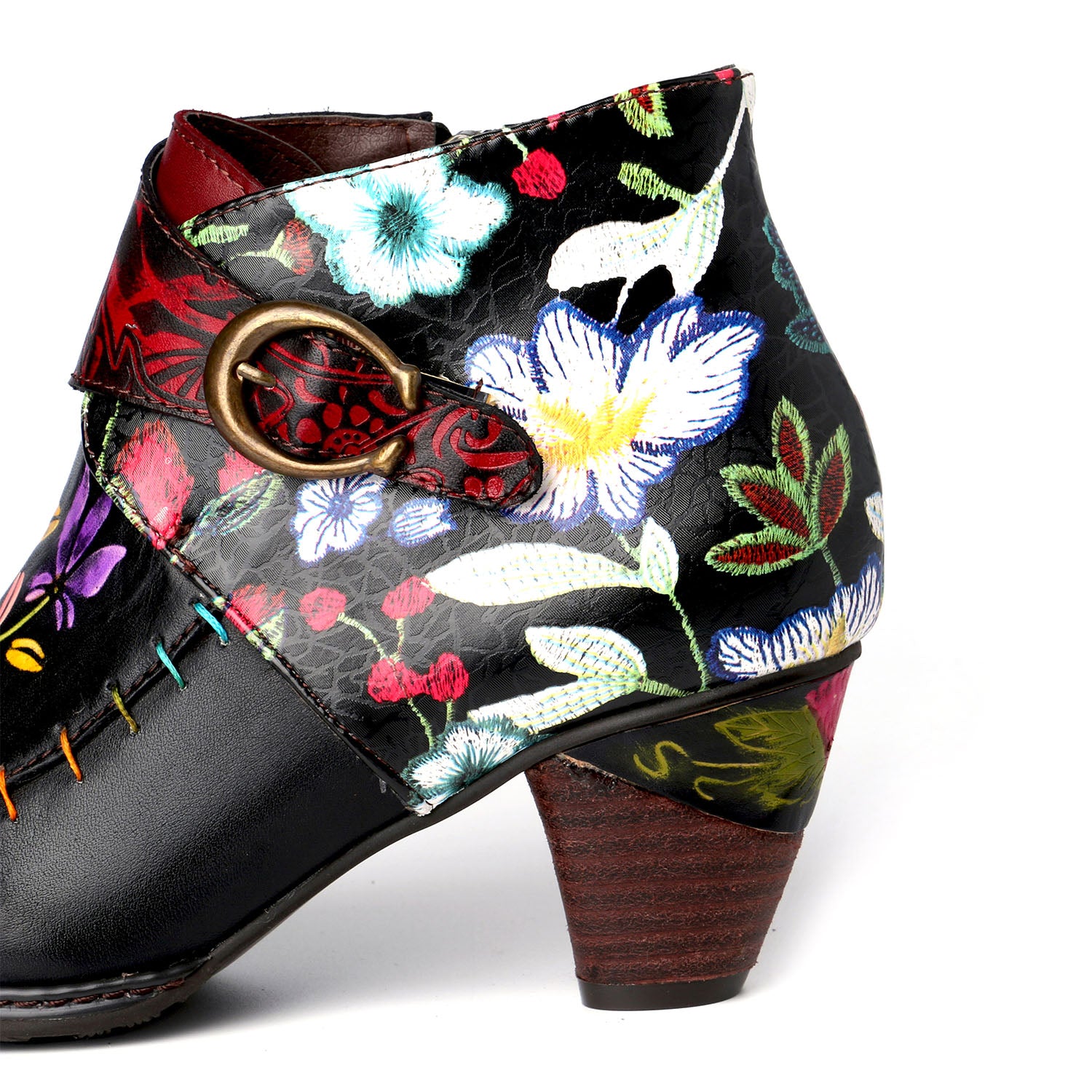 Handmade Painted Flower Genuine Leather Elegant Ankle Boots