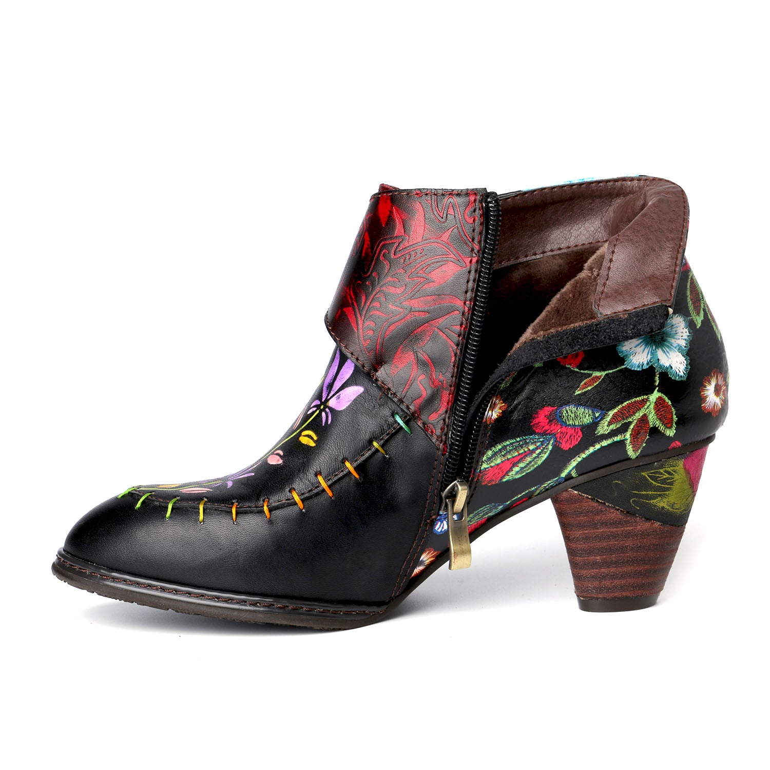 Handmade Painted Flower Genuine Leather Elegant Ankle Boots – superladystar