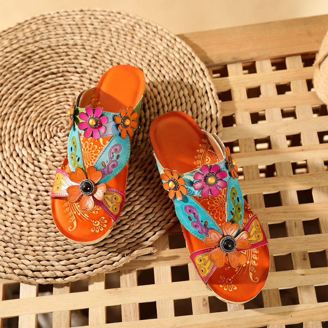 Printed Leather Handmade Sandals