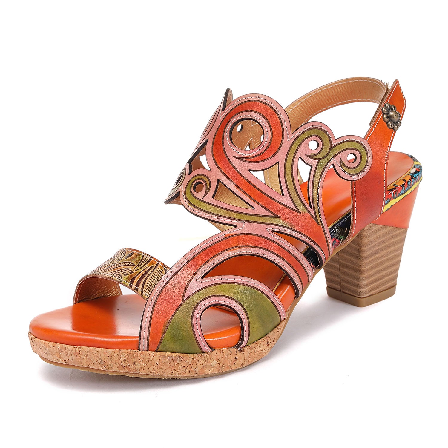 Leather Hand Painted Hollow Sandals