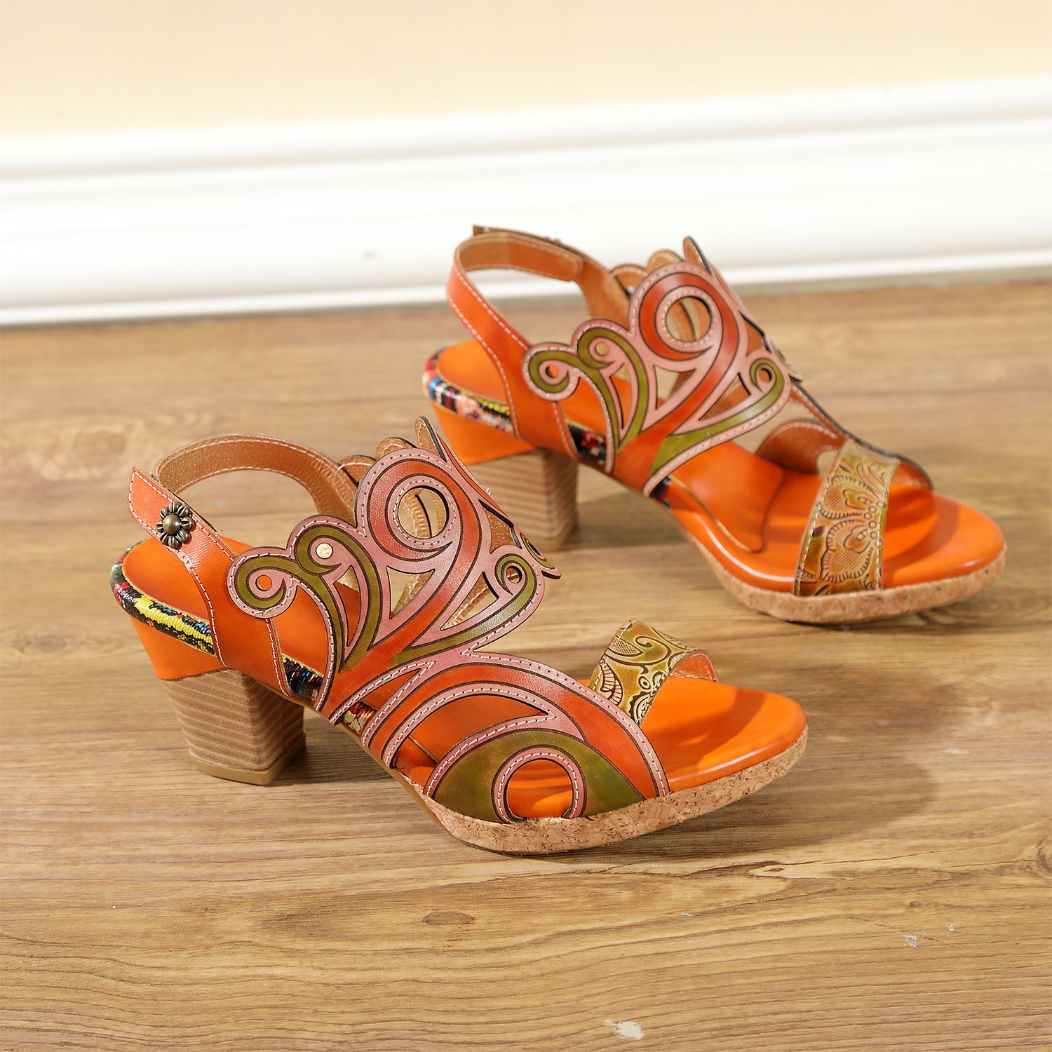 Leather Hand Painted Hollow Sandals