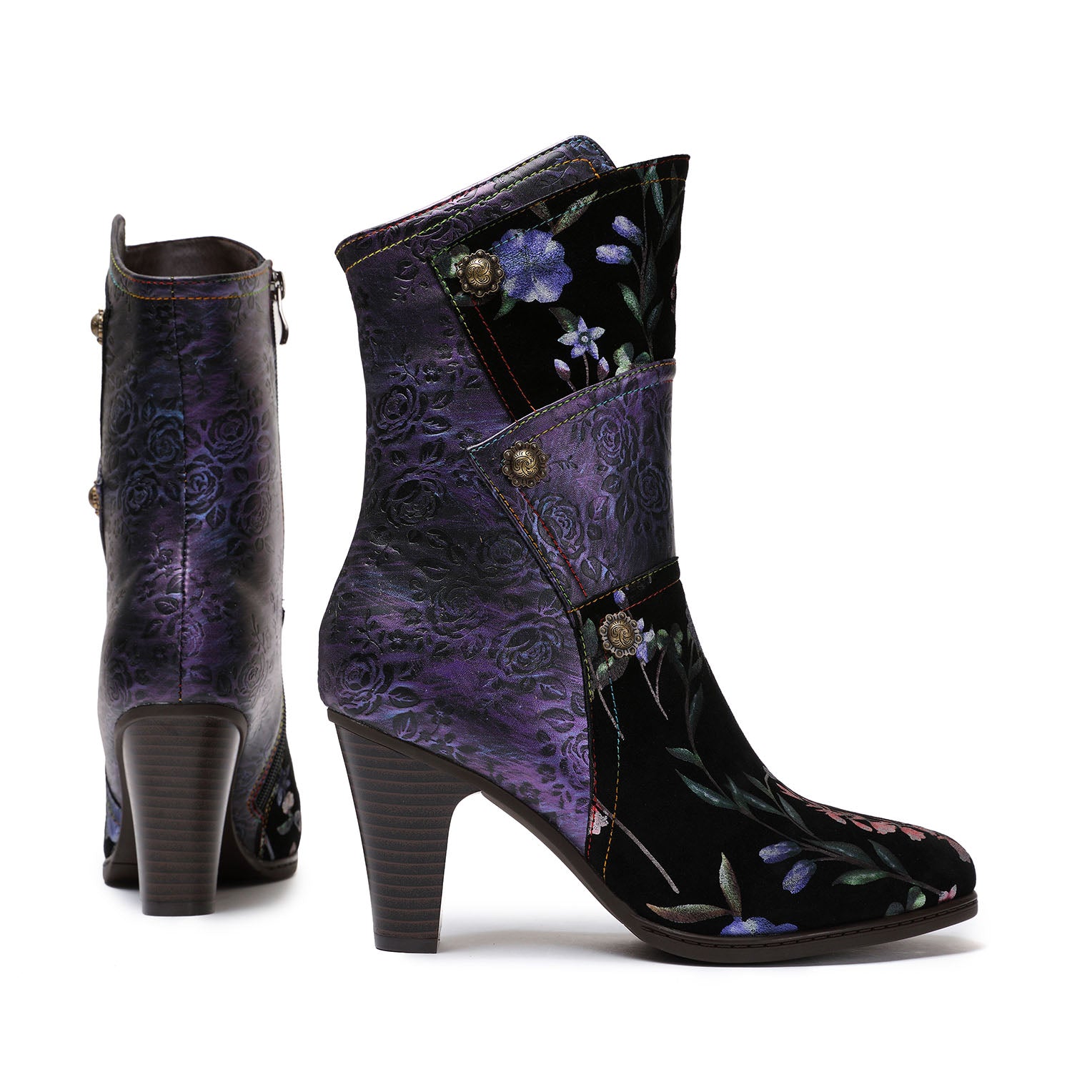 Hand Painted Leather High Heel Boots