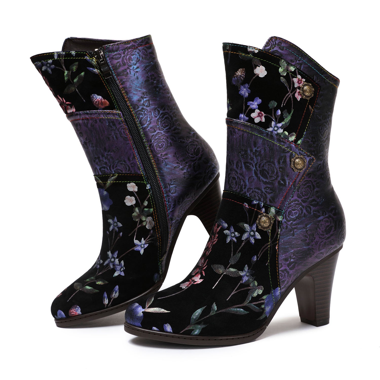 Hand Painted Leather High Heel Boots