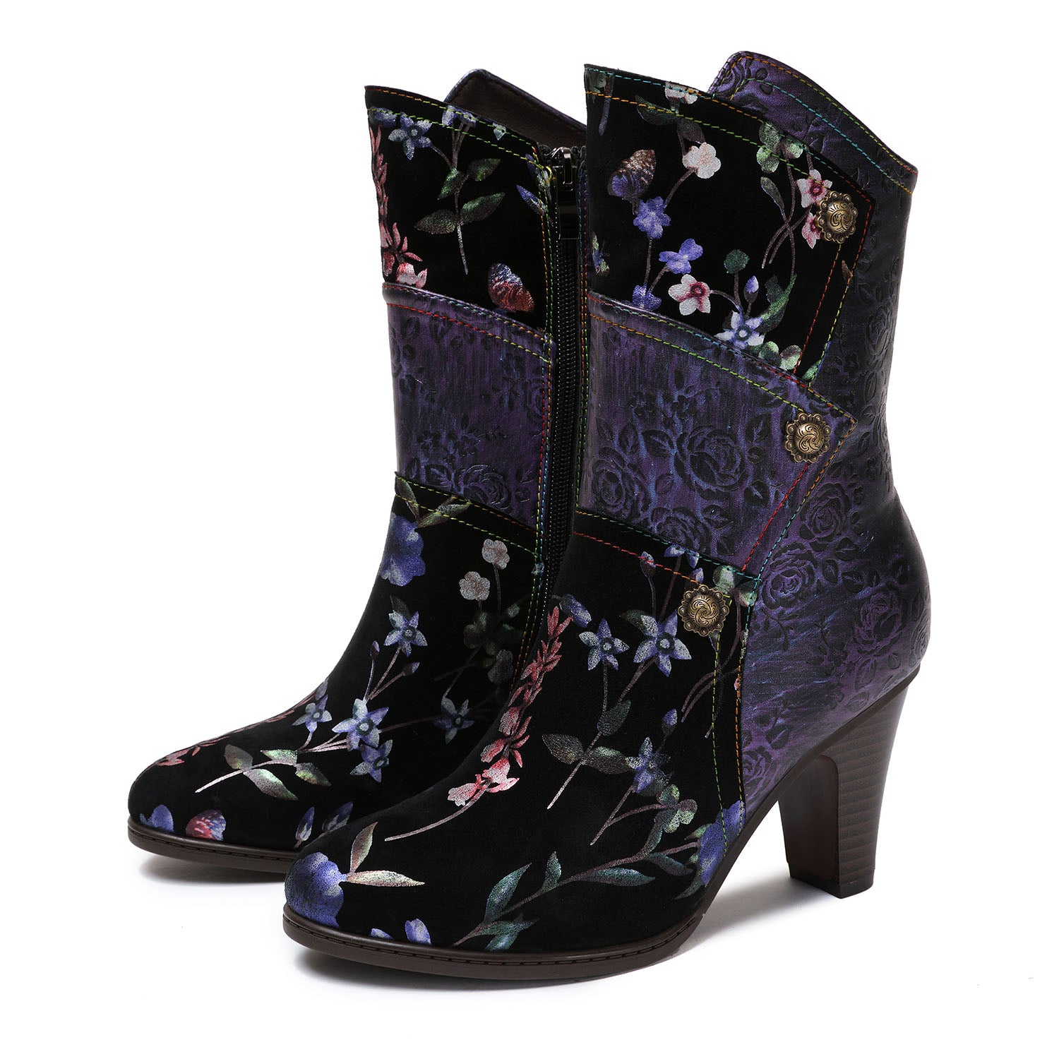 Hand Painted Leather High Heel Boots