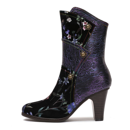 Hand Painted Leather High Heel Boots