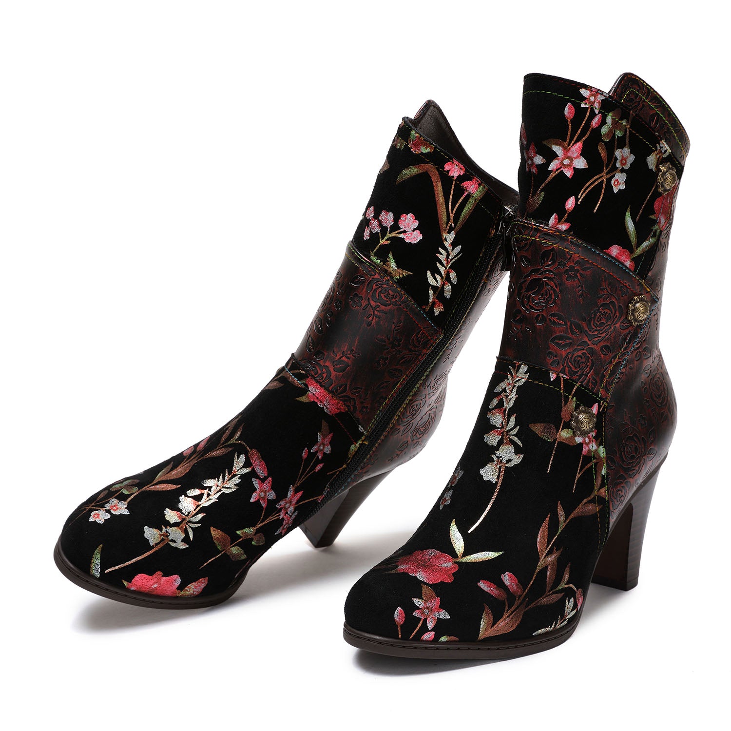 Hand Painted Leather High Heel Boots