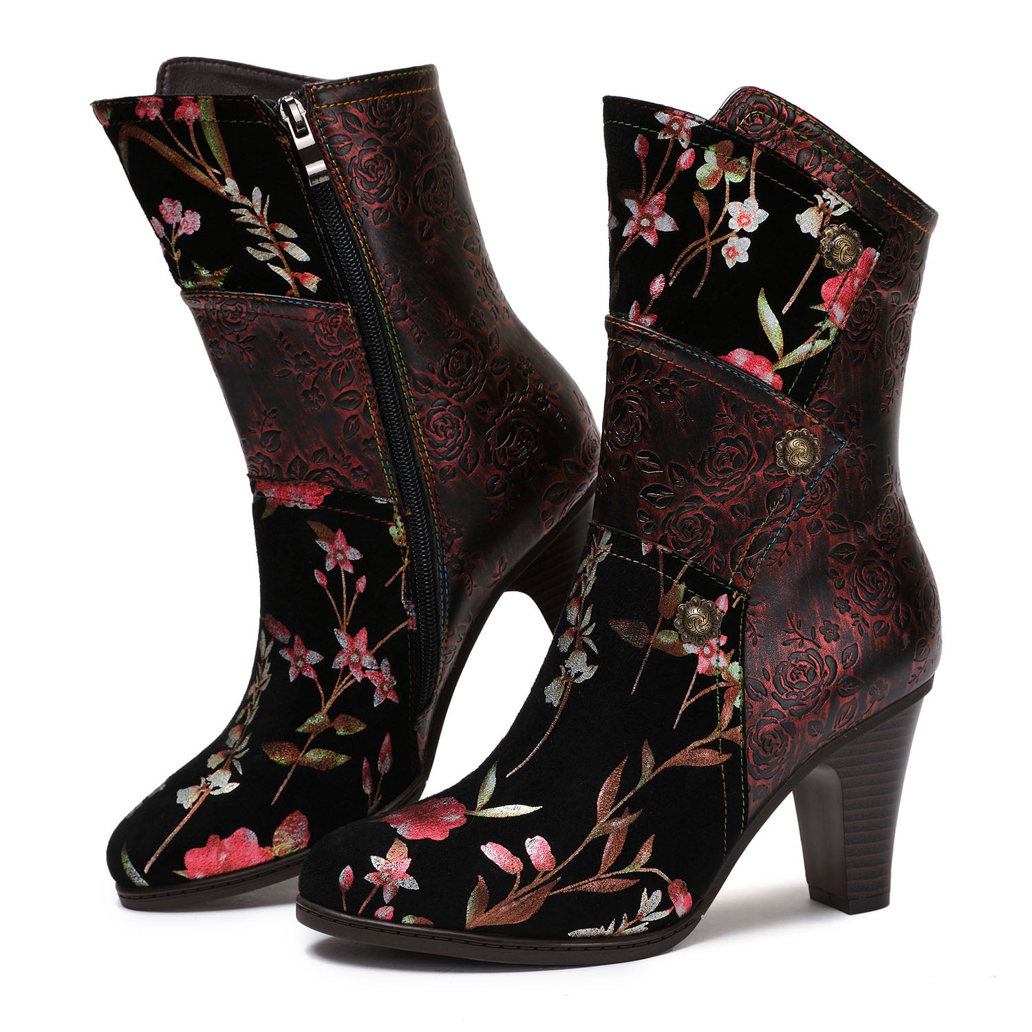 Hand Painted Leather High Heel Boots