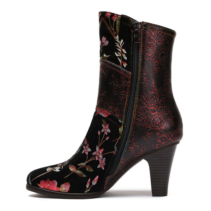 Hand Painted Leather High Heel Boots