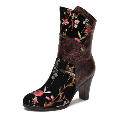 Hand Painted Leather High Heel Boots