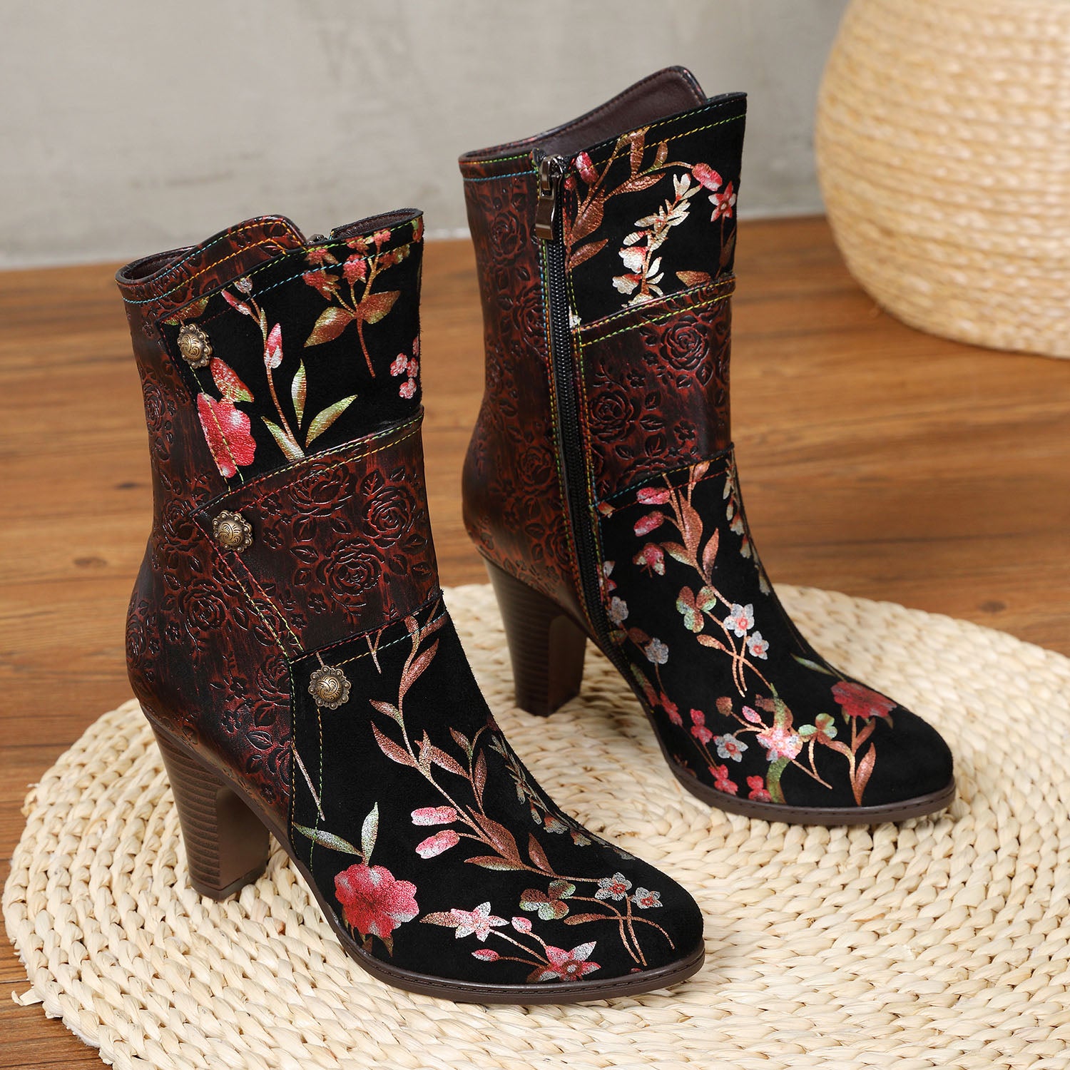 Hand Painted Leather High Heel Boots