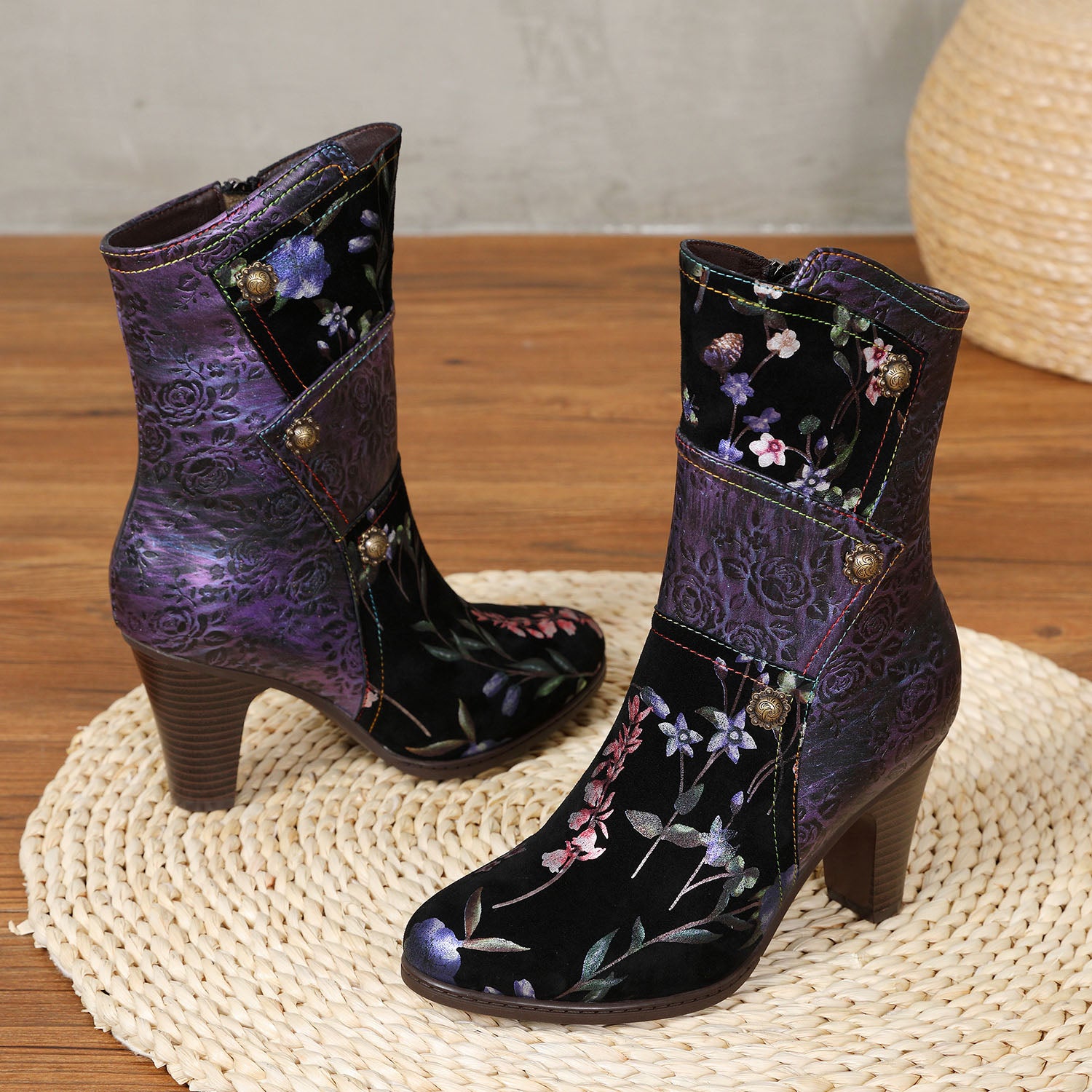 Hand Painted Leather High Heel Boots