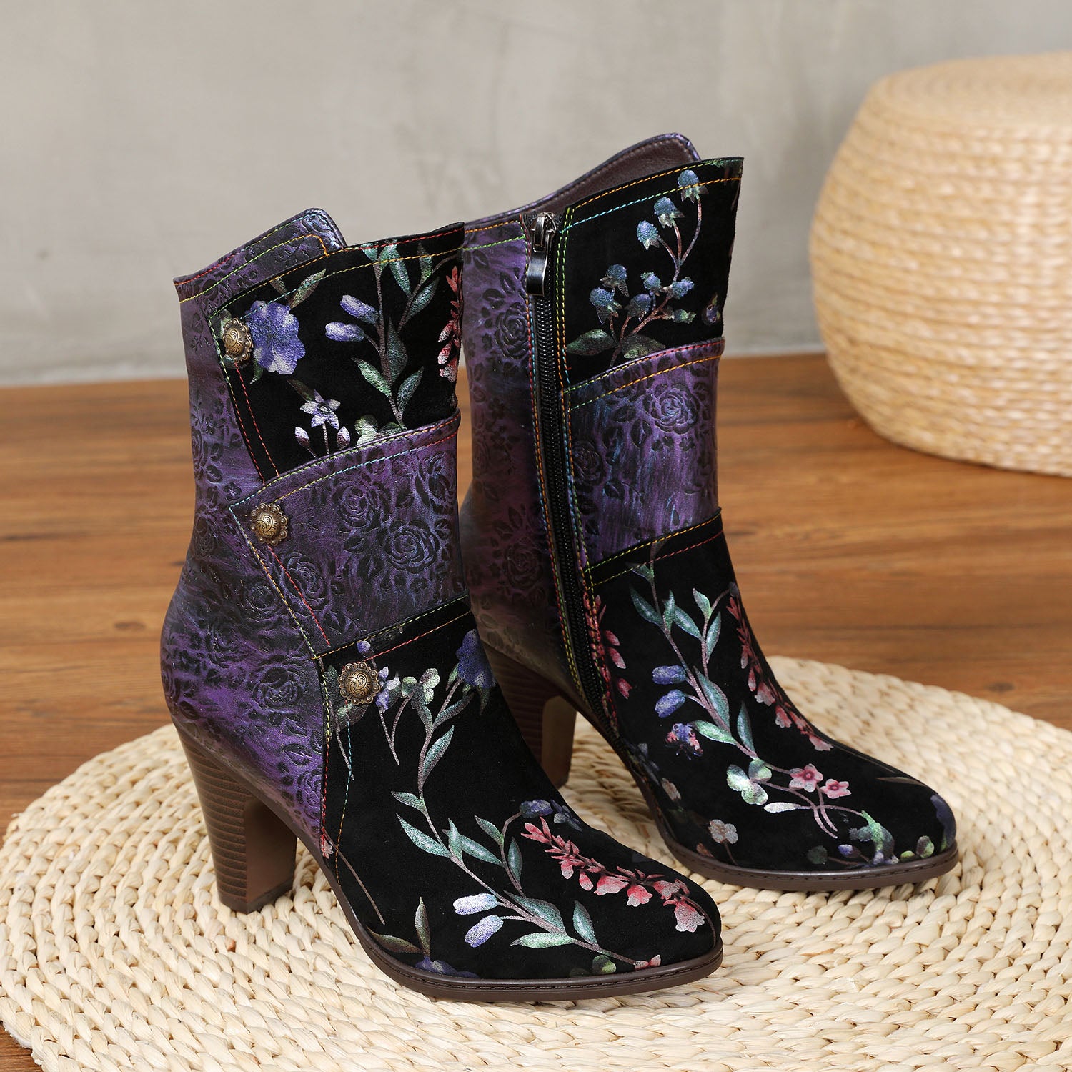 Hand Painted Leather High Heel Boots