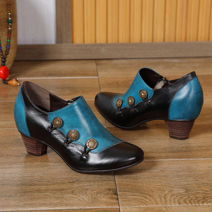 Hand Painted Leather Low Heel Shoes