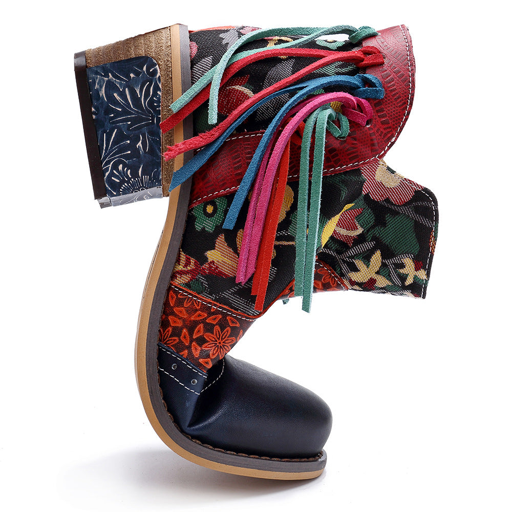 Botas de borde de cuero casual Jacquard