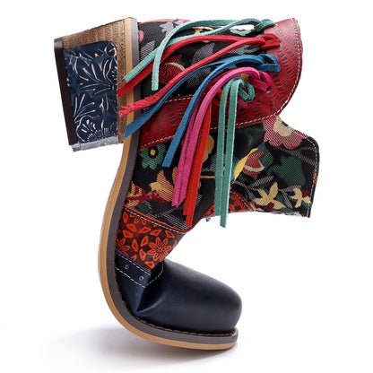 Casual Leather Tassel Jacquard Boots