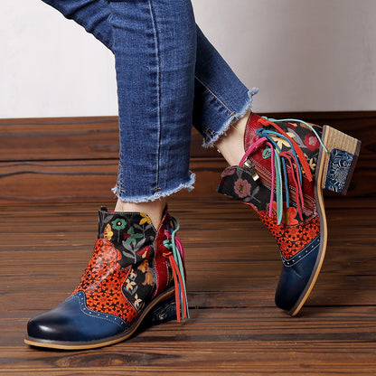 Botas de borde de cuero casual Jacquard