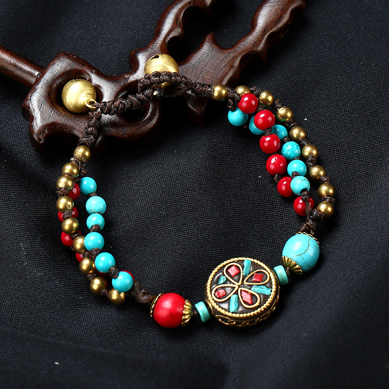 Women National Retro Bead-String Bracelet