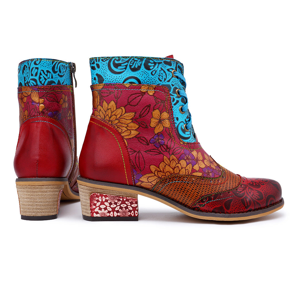 Caviglia e bootie in pelle rossa grossa e bootie