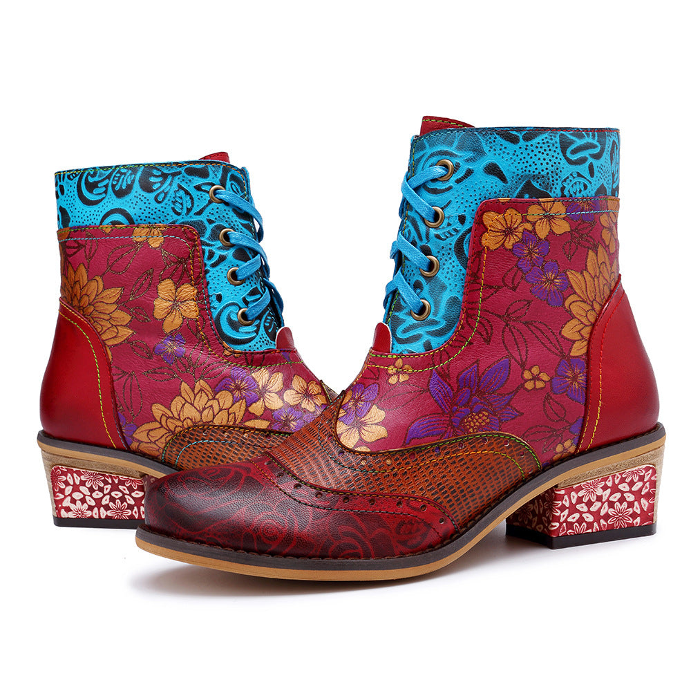 Caviglia e bootie in pelle rossa grossa e bootie