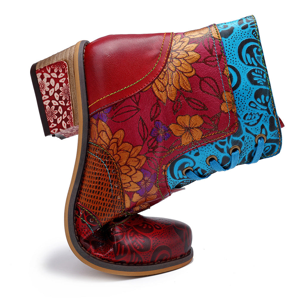 Caviglia e bootie in pelle rossa grossa e bootie