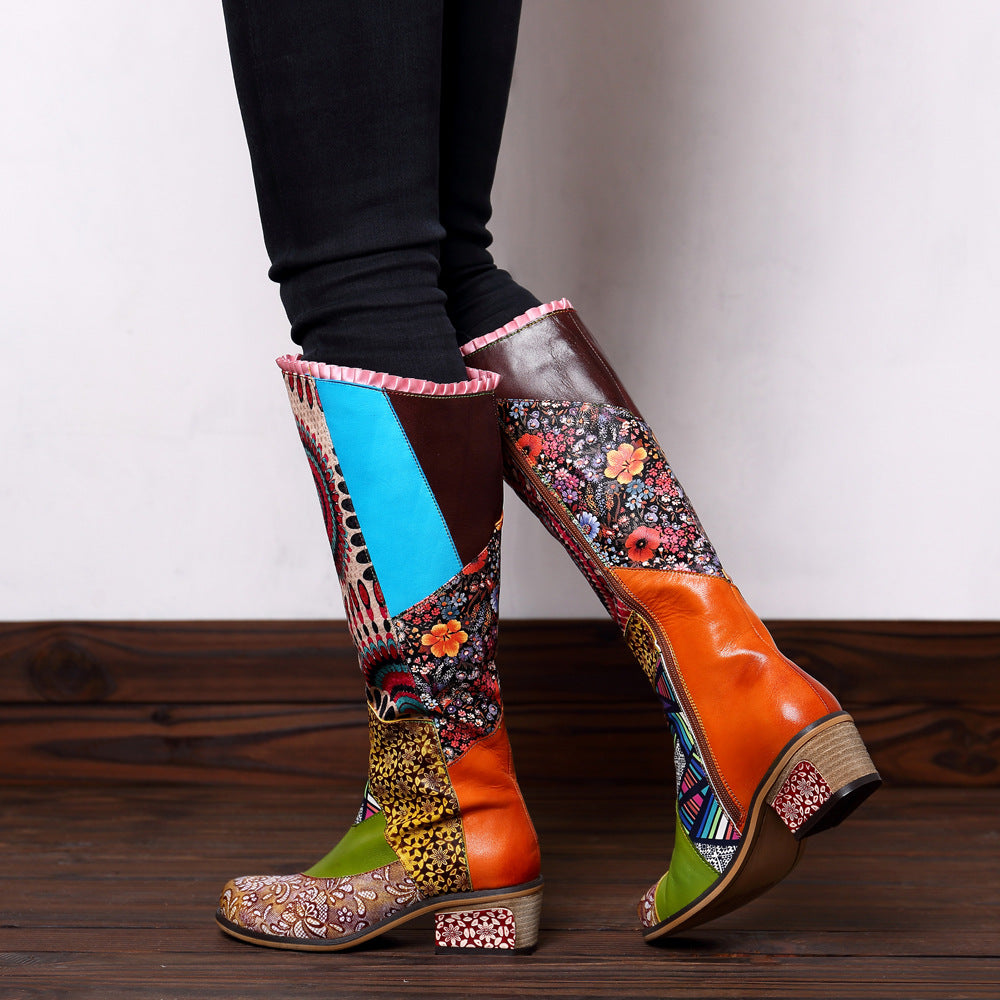 Bohemian Handmade leather women Lace Up Zipper boots – superladystar