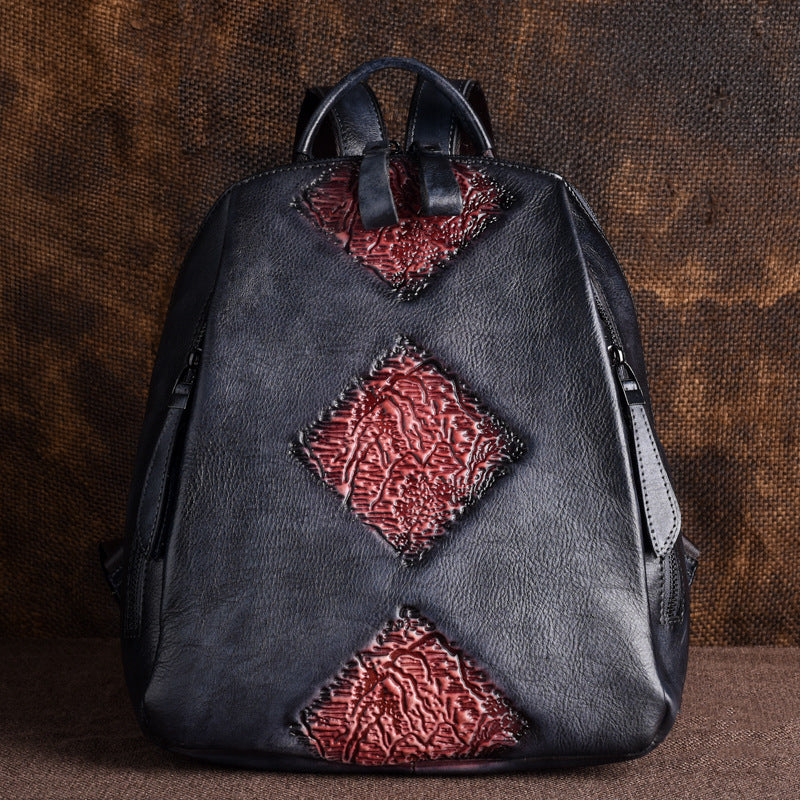 Vintage Leather Embossed Functional Capacity Backpack