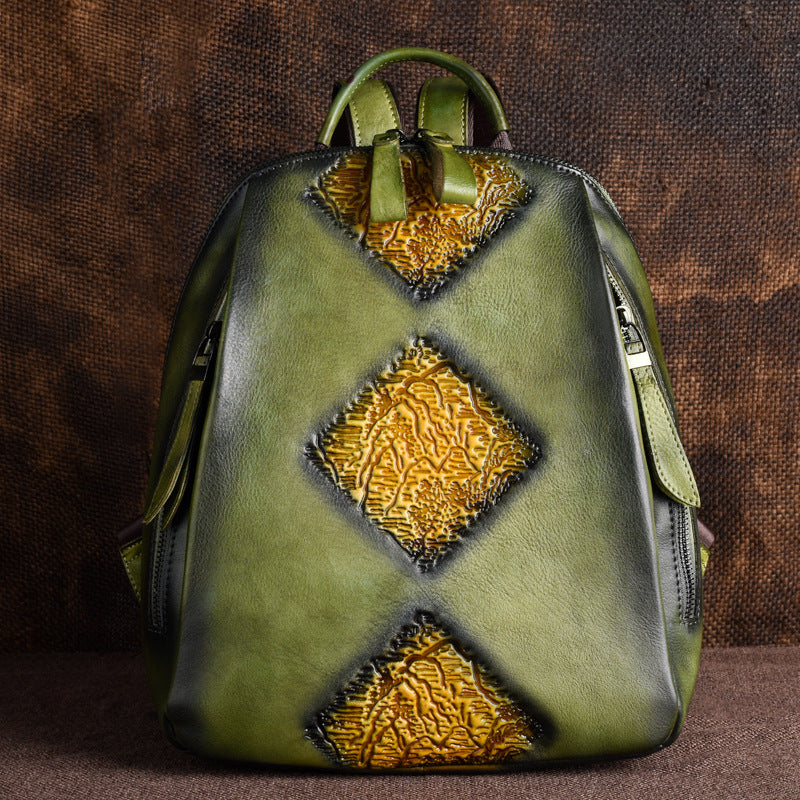 Vintage Leather Embossed Functional Capacity Backpack