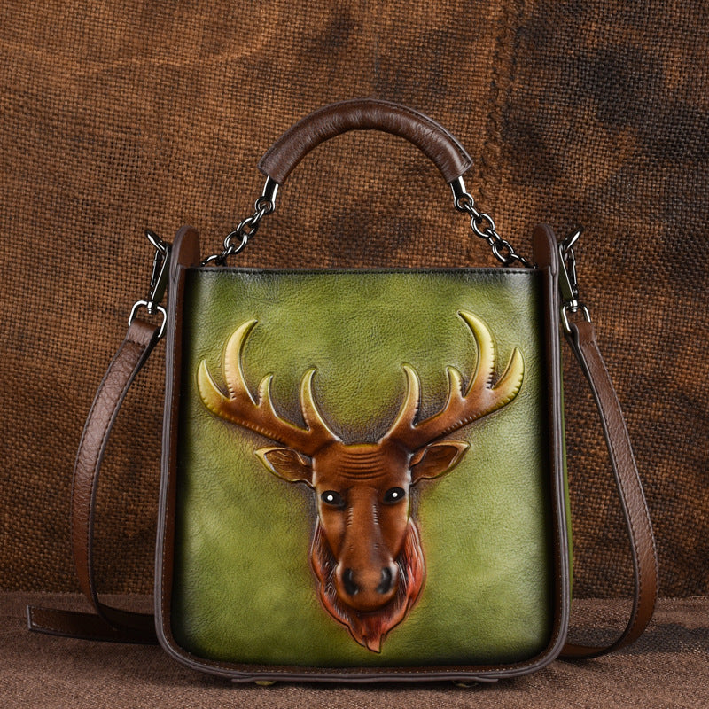 Retro Moose Head Leather Tote Cross-body Bag