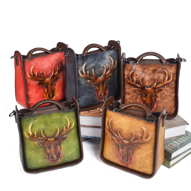 Retro Moose Head Leder-Tasche Cross-Body-Tasche