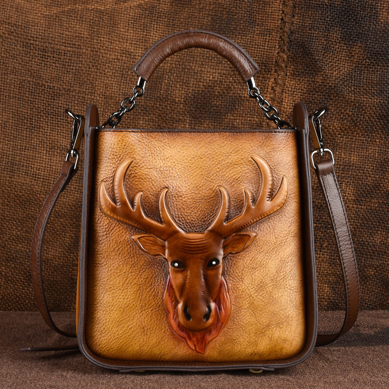 Retro Moose Head Leather Tote Cross-body Bag