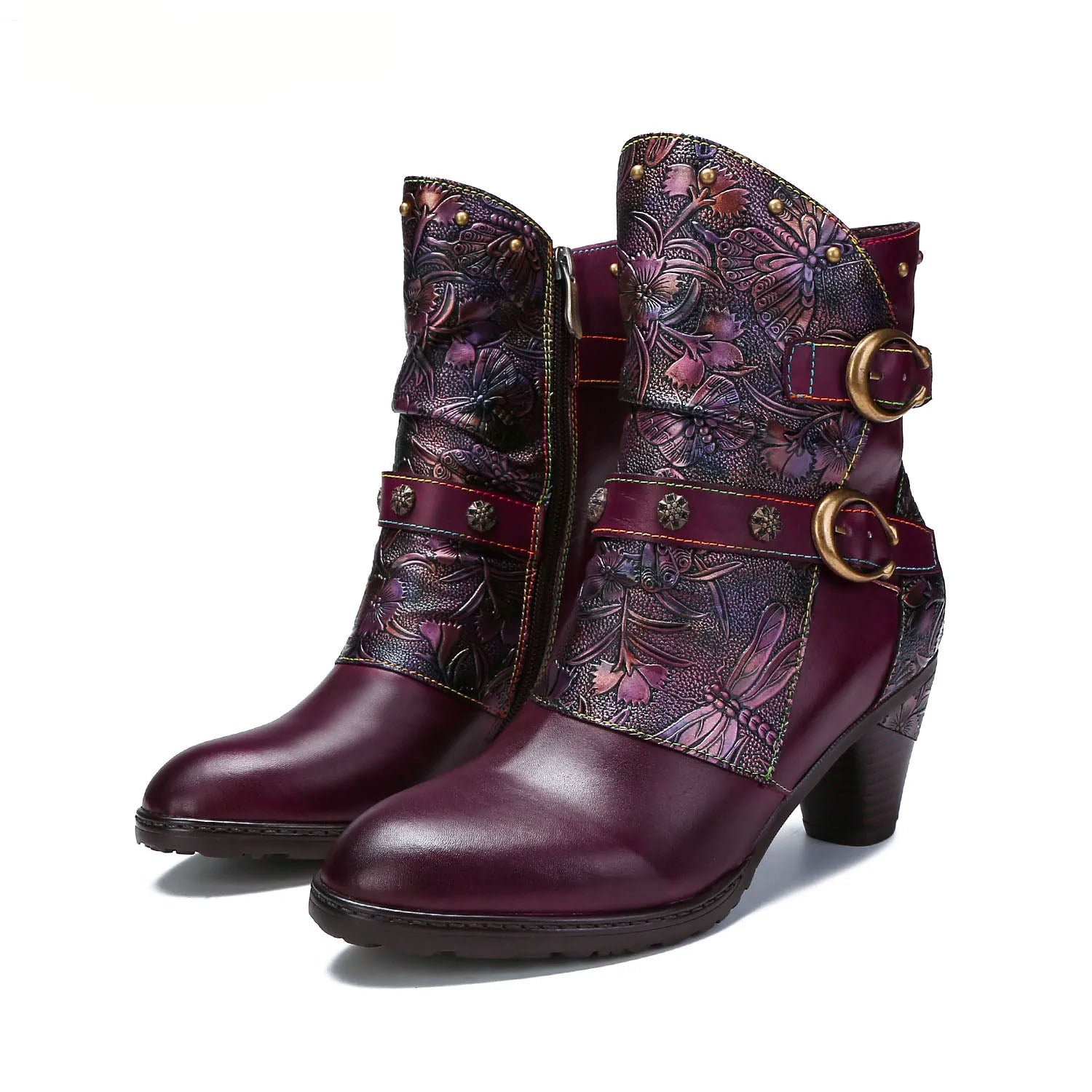 Retro Painted Genuine Leather Clasp Ankle Boots