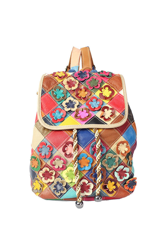 Vogue Female Floral Color Matching Fashion Backpack