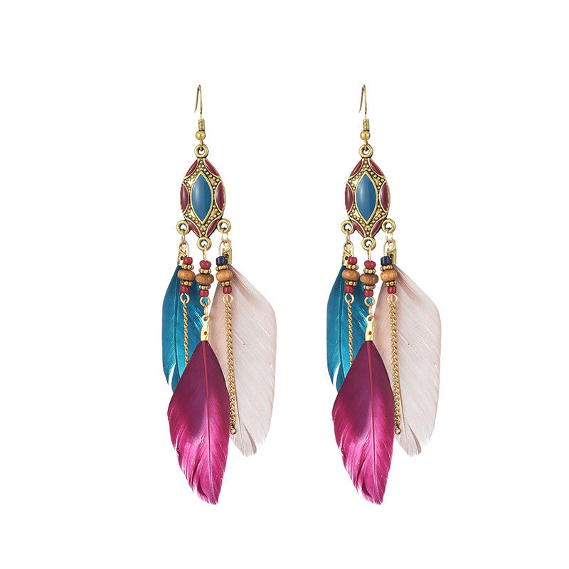 Retro Fringed Bohemian Feather Earrings